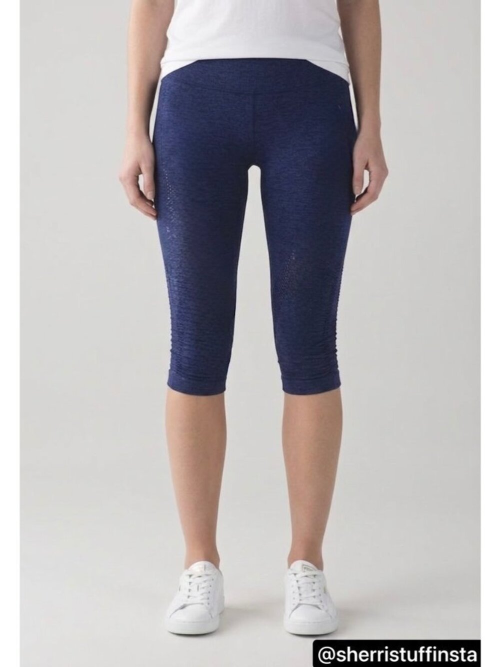 Lululemon In The Flow Crop Heathered Cadet Blue eamless 17" Capris Leggings 4